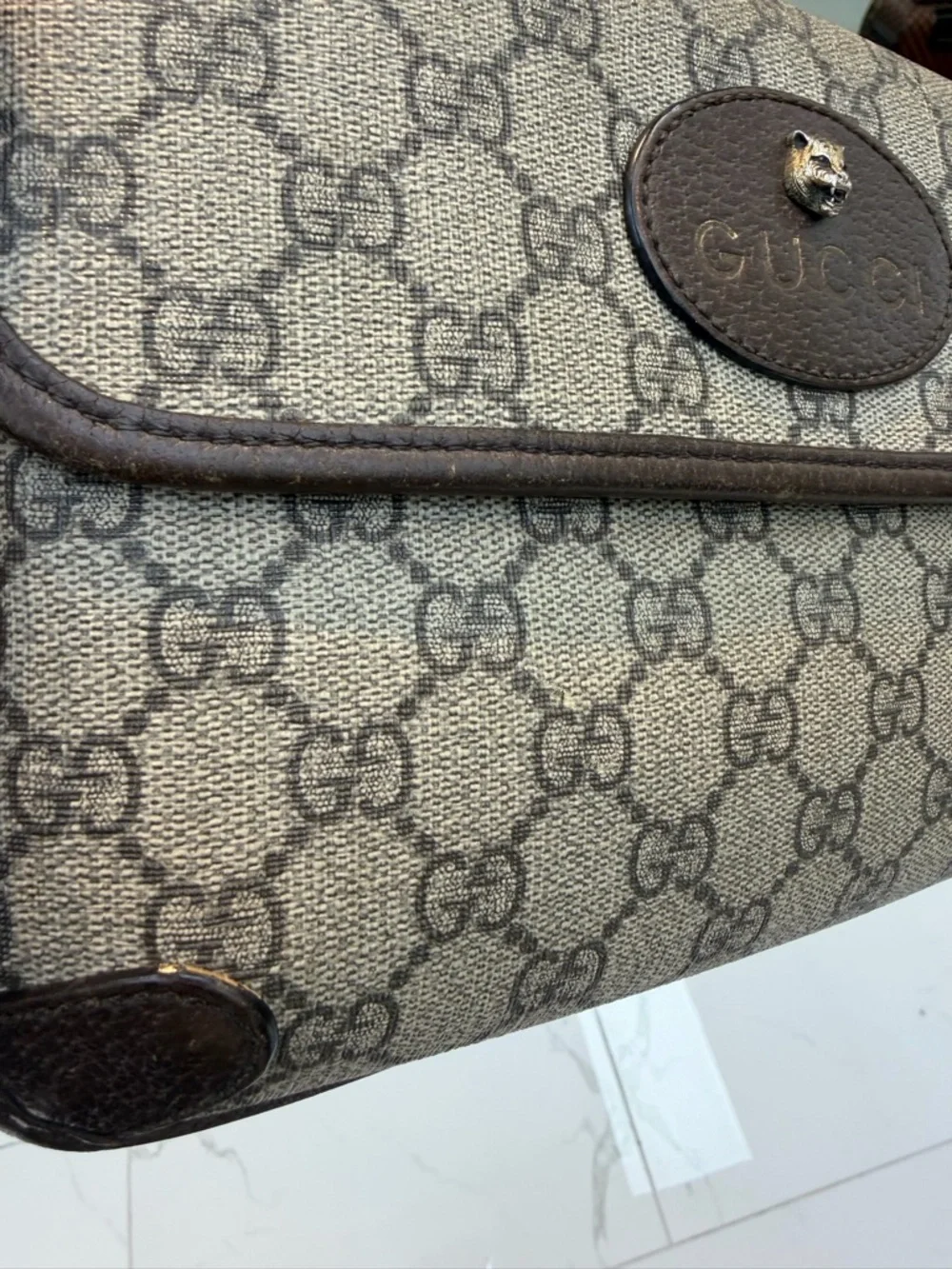 Gucci Brown/Beige GG Canvas Shoulder Bag with Web Strap